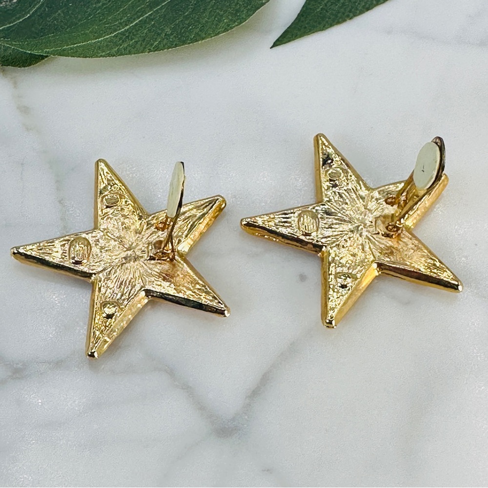 Vintage Huge Rhinestone Star Earrings 80s Clip On Gold Bling Sparkle Cos… - Picture 8 of 10
